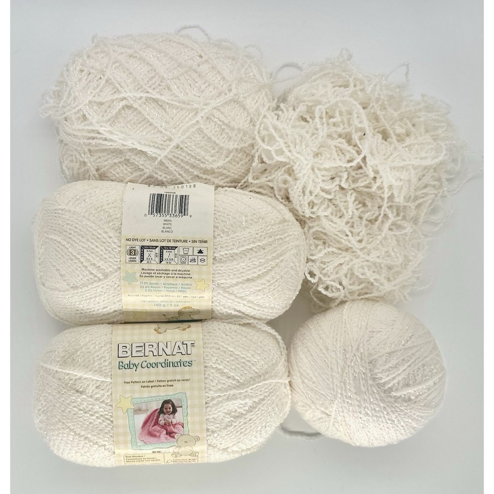 Vintage Bernat Baby Coordinates White Yarn Lot of 4 Skeins DISCONTINUED NEW